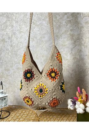 کیف دوشی قهوه ای زنانه پارچه ای Masal Örgü Evi - کد 956380465