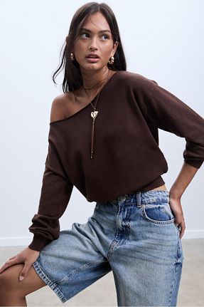 پلیور قهوه ای زنانه Stradivarius - کد 958098458