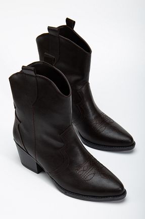 بوت / نیم بوت قهوه ای زنانه چرم مصنوعی MS SUGAR SHOES - کد 955786501