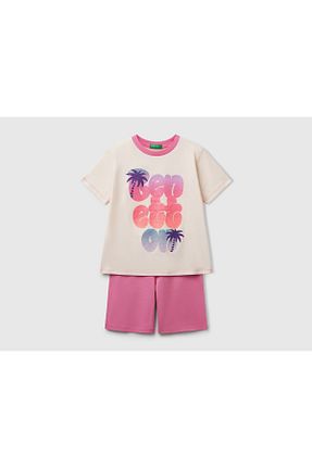 ست لباس راحتی صورتی بچه گانه چاپی United Colors of Benetton - کد 941144777