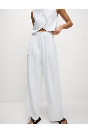 شلوار سفید زنانه کتان Marks & Spencer - کد 955002991