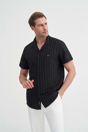 پیراهن مشکی مردانه یقه پرستوئی Cazador - کد 899387317