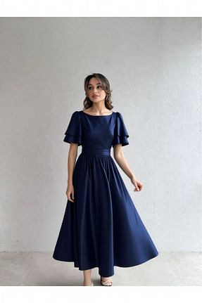 لباس مجلسی و فارغ التحصیلی سرمه ای زنانه ساتن Genel Markalar - کد 813794637