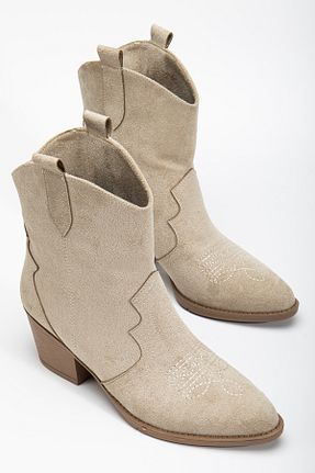 بوت / نیم بوت بژ زنانه چرم مصنوعی MS SUGAR SHOES - کد 955786519