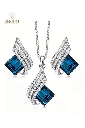 گوشواره استیل (فولاد) آبی زنانه سنک زیرکون ZERİUM - کد 956292286
