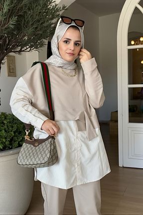 ست بالاتنه و پائین تنه حجاب بژ زنانه رگولار ASEL FASHİON - کد 819465449