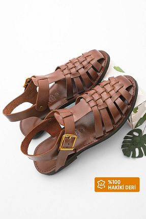 صندل قهوه ای زنانه پاشنه تخت Marjin - کد 118292990