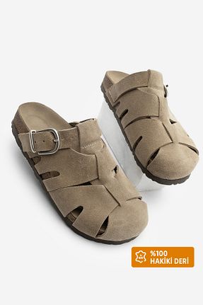 دمپائی قهوه ای زنانه چرم خالص Marjin - کد 897878322