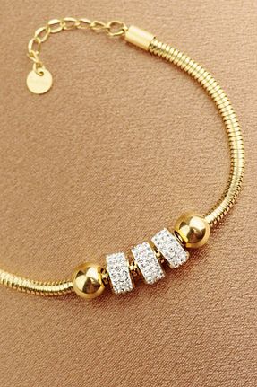 دستبند استیل (فولاد) طلائی زنانه استیل ضد زنگ Keyifli Hayaller - کد 736088079