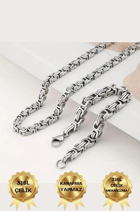 گردنبند استیل ( فولاد ) طوسی مردانه استیل (فولاد) Satürn Silver Kuyumculuk - کد 950523087