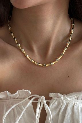 گردنبند جواهر زرد زنانه برنجی Okko Store - کد 900176325