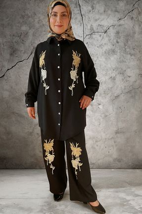 ست بالاتنه و پائین تنه مشکی زنانه پنبه پلی استر Aynaz - کد 959323422