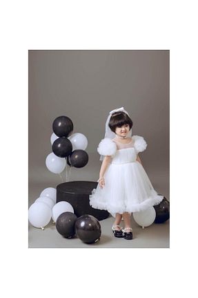 لباس مجلسی و فارغ التحصیلی سفید بچه گانه ساتن melek golden - کد 810102902