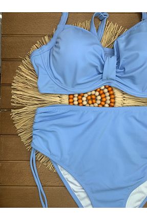 ست بیکینی سایز بزرگ آبی ساده XORVİO - کد 945224081