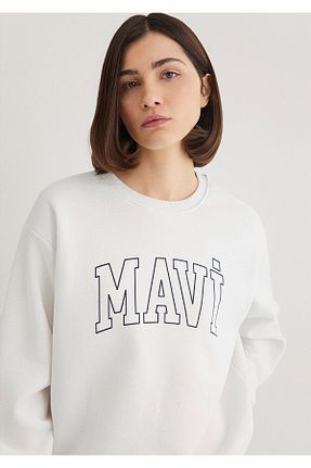 سوئیشرت سفید زنانه Slogan Mavi - کد 799405476