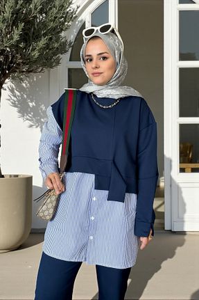 ست بالاتنه و پائین تنه حجاب سرمه ای زنانه رگولار ASEL FASHİON - کد 769843060