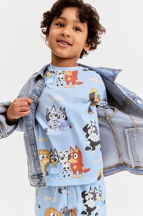 ست بالاتنه و پائین تنه آبی بچه گانه پنبه ای H&M - کد 925039354