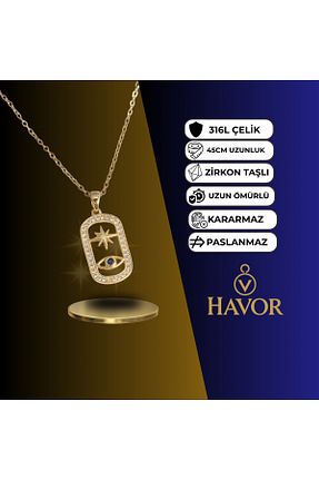 گردنبند استیل ( فولاد ) زرد زنانه استیل (فولاد) havor - کد 958142405