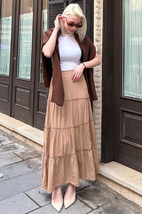 دامن قهوه ای زنانه پنبه ای Seeh - کد 892400998