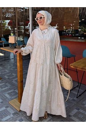 لباس حجاب بژ زنانه اورسایز Oxygen Scarfs - کد 958478512