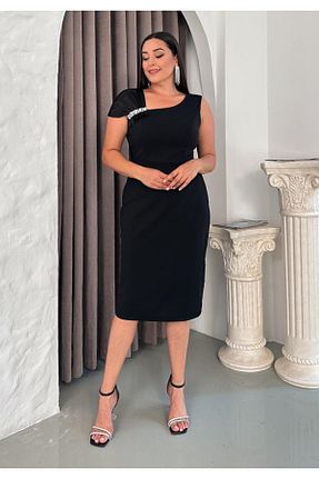 لباس مجلسی سایز بزرگ مشکی زنانه یقه دوچرخه Butik Nilyam - کد 959837873