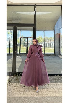لباس مجلسی حجاب بنفش زنانه یقه دوچرخه moda zeynaa - کد 960685958