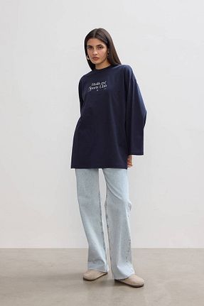 تیشرت حجاب سرمه ای زنانه Relaxed BE BLUE - کد 885897975