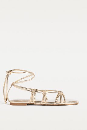 صندل طلائی زنانه پاشنه تخت Stradivarius - کد 921379697