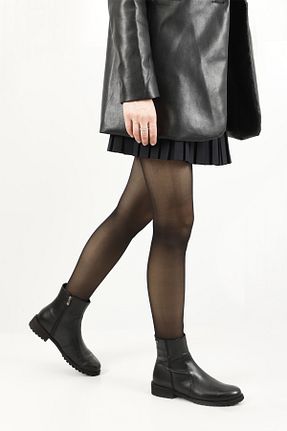 بوت / نیم بوت مشکی زنانه چرم خالص GÖNDERİ(R) - کد 7076029