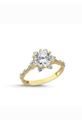 انگشتر برلیان زرد 14 عیار Crystal Diamond Zirconia - کد 895524345