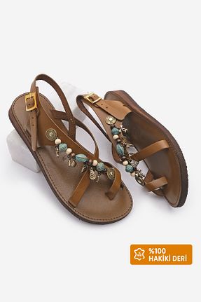 صندل قهوه ای زنانه پاشنه تخت Marjin - کد 691088866