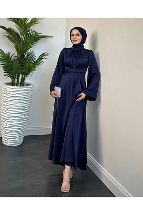 لباس مجلسی حجاب سرمه ای زنانه یقه ایستاده Lamia Giyim - کد 940339985