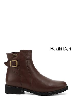 بوت / نیم بوت قهوه ای زنانه چرم خالص GÖNDERİ(R) - کد 673858794