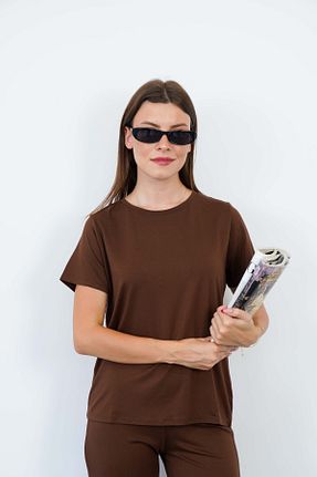 تیشرت قهوه ای زنانه رگولار penyebizden - کد 941720613