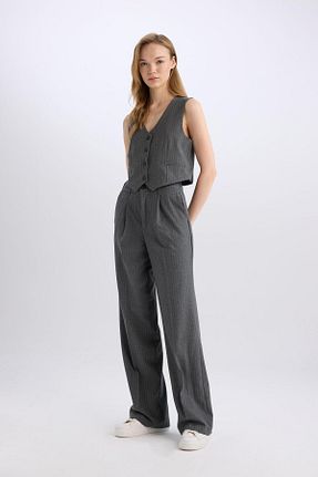 شلوار پارچه ای طوسی زنانه فاق نرمال Defacto - کد 855829413