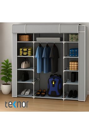 کمد لباسی پارچه ای طوسی 130 cm Teknor - کد 32354568