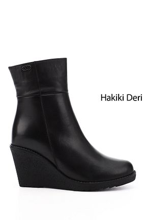 بوت / نیم بوت مشکی زنانه چرم خالص GÖNDERİ(R) - کد 32585634