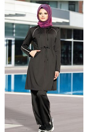 ست گرمکن حجاب مشکی زنانه اورسایز GALLİPOLİ - کد 3449004