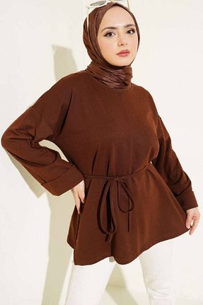 بلوز حجاب قهوه ای زنانه رگولار BYKUZEYARAS - کد 963530621