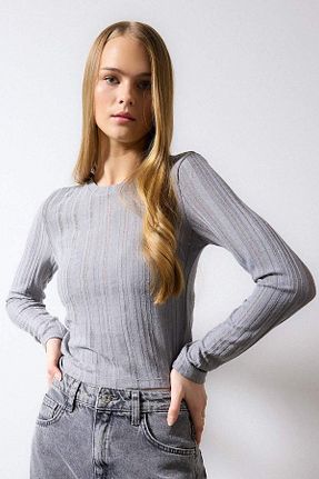 بلوز طوسی زنانه ساده Defacto - کد 806141875