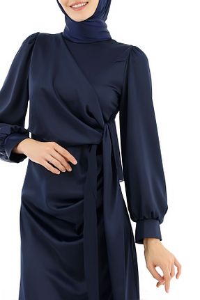 لباس مجلسی حجاب سرمه ای زنانه یقه ایستاده Suedcollection - کد 818676704