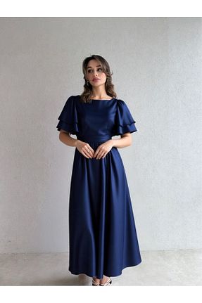 لباس مجلسی و فارغ التحصیلی سرمه ای زنانه ساتن Genel Markalar - کد 813794637