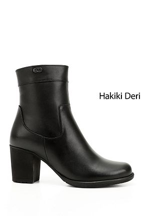 بوت / نیم بوت مشکی زنانه چرم خالص GÖNDERİ(R) - کد 44490513
