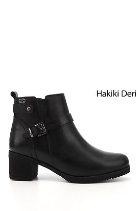 بوت / نیم بوت مشکی زنانه چرم خالص GÖNDERİ(R) - کد 42767095