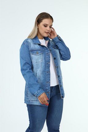 کت سایز بزرگ آبی زنانه پنبه ای SERRA BÜYÜK BEDEN - کد 141750412