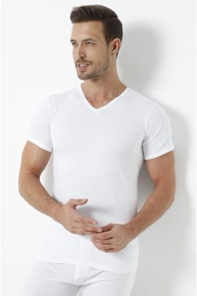 تی شرت سفید مردانه اسلیم فیت یقه هفت کد 132184443