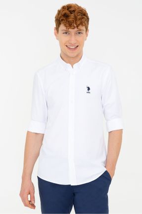 پیراهن سفید مردانه اسلیم فیت یقه پیراهنی پنبه - پلی استر کد 143289087