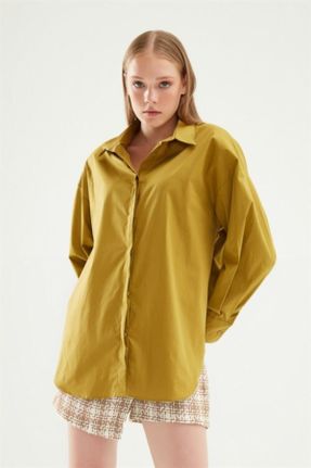 پیراهن زرد زنانه اورسایز یقه پیراهنی کد 144417926