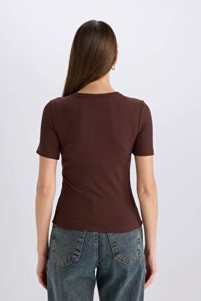 تیشرت قهوه ای زنانه بیسیک Defacto - کد 890880438