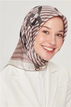 روسری قهوه ای کرپ ساتن ابریشم Armine - کد 145112625